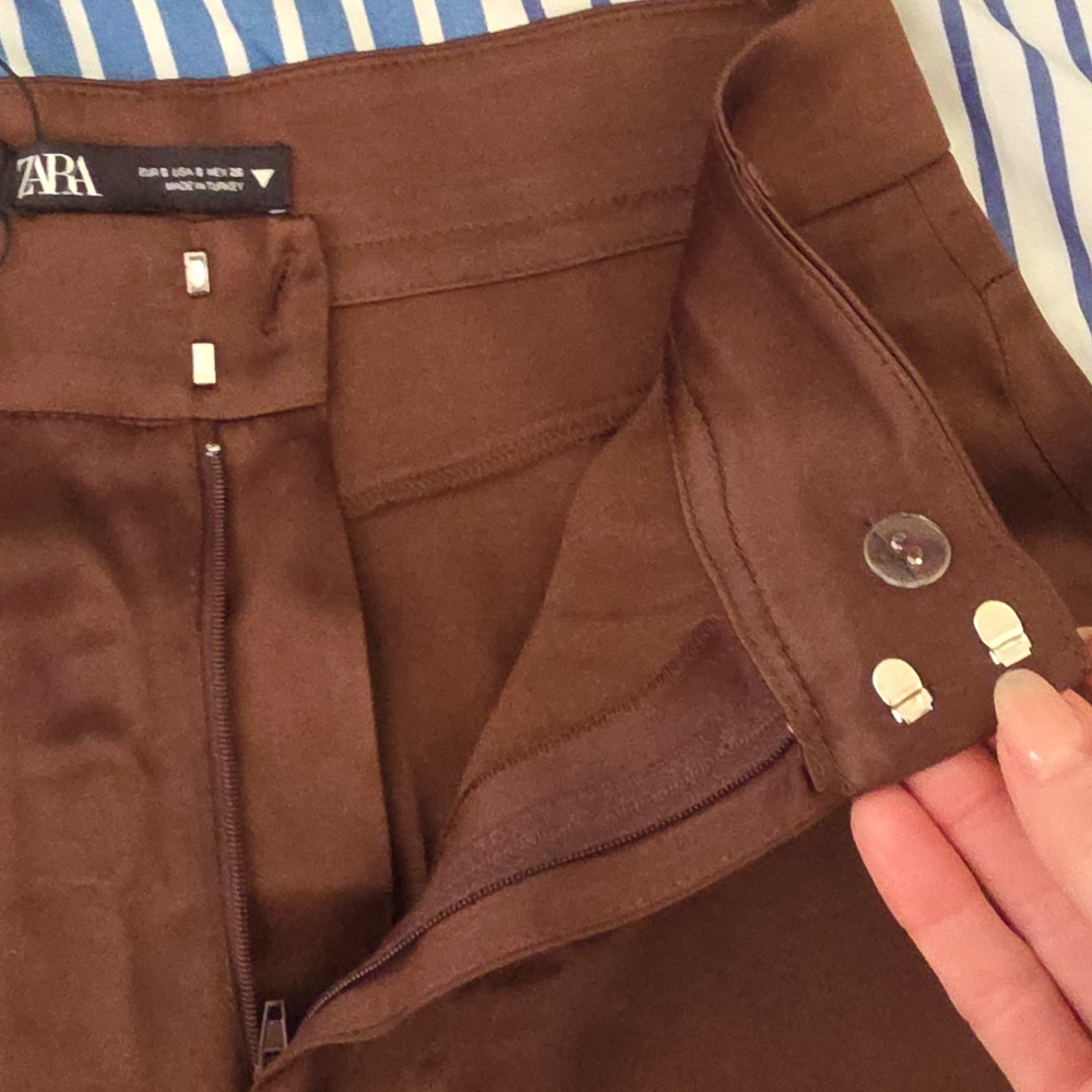 ZARA Silky Brown Pants TALL 33' inseam NWT - Picture 5 of 10
